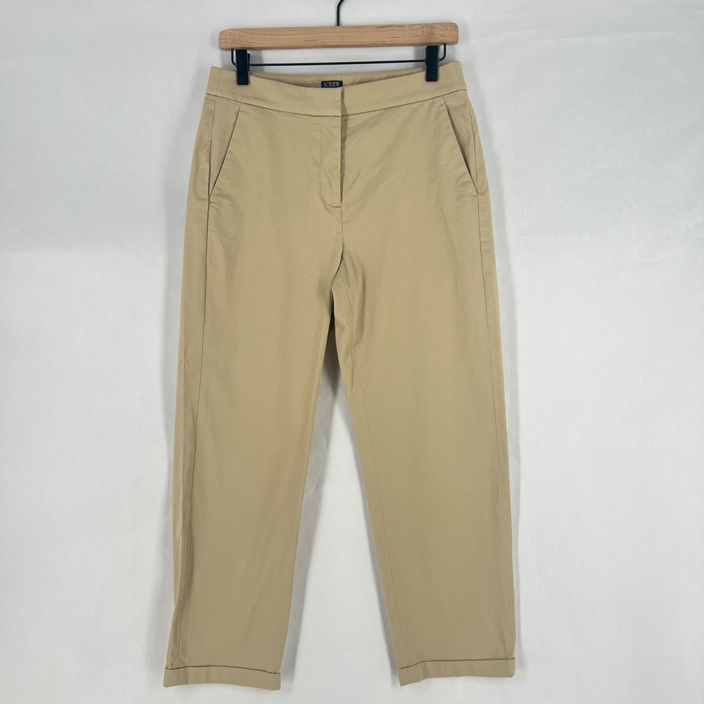 J.Crew Kate Dress Pants Women 6 Beige Cotton Mid Rise Formal Straight Leg